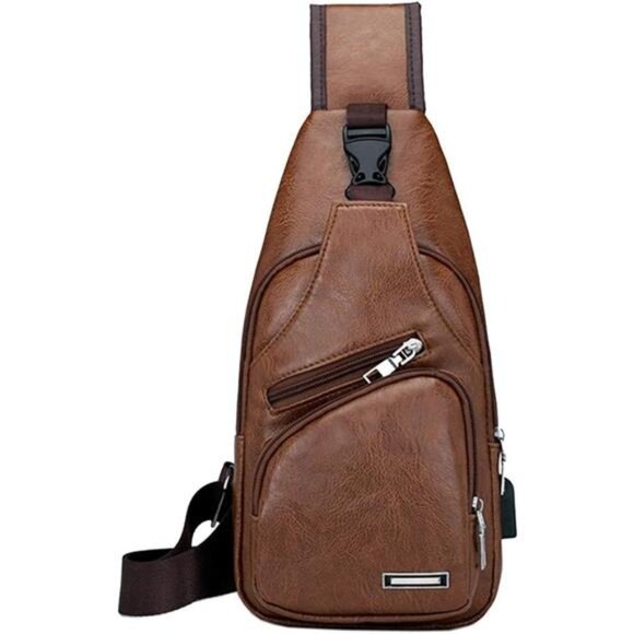 Leather Sling Bag Crossbody Backpack for Men Women Travel Outdoor - Picture 9 of 14